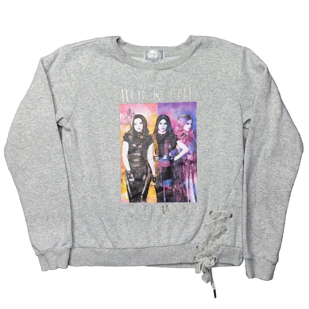 D Signed Descendants Graphic Sweatshirt Medium Girls Laced Gray Pullover Cotton